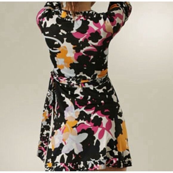 Diane Von Furstenberg Floral Geometric Print Silk Wrap Dress Sz 2 Career Y2K Vtg - Picture 4 of 13